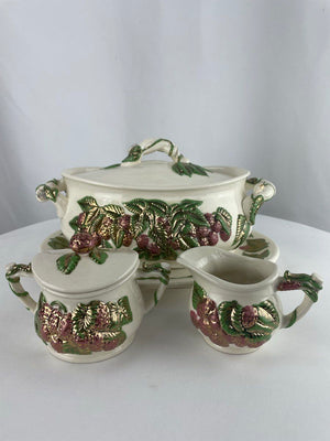 Atlantic Mold White Ceramic Tureen With Cream & Sugar