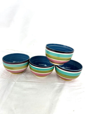 Set of 4 KIC Stoneware Striped Rice/Soup/Cereal Bowls - Blue Green Purple Pink