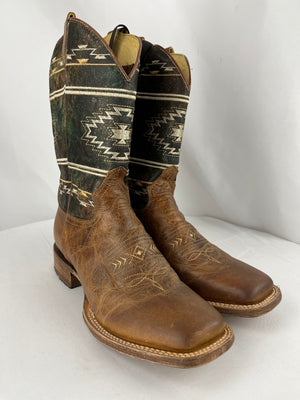 Roper Ladies Wide Square Toe Brown Aztec Shaft Boots 8.5