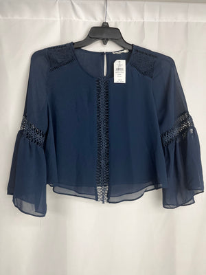 Tularosa Jaylan Navy Blue Sheer Cropped Crochet Accents 3/4 Blouse Small NWT