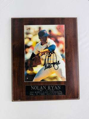 Nolan Ryan Autographed Wooden Plaque Vintage Collectible Baseball