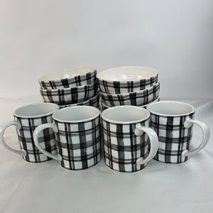 Pier 1 Imports Bradford Black And White Plaid Ironstone 8 Bowls and 4 Large Mugs