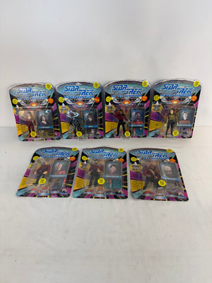 7 Star Trek TNG 1993 Figures Picard Riker Data Worf Troi La Forge Borg Playmates