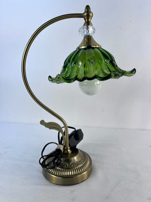 Vgt Table Nightstand Accent Lamp w/ a Floral Green Glass Shade + Dimmer Switch