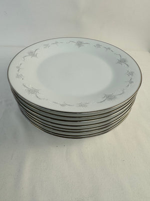 8 VTG Noritake China Casablanca 6842 Dinner Plates 10.5” Silver Trim Excellent