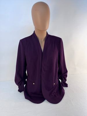 Nine West Night Flower Purple Open Front Jacket Blazer Ruched Women XL NWT