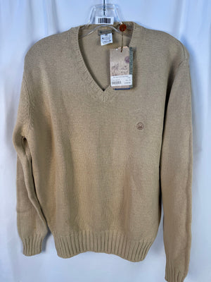 Beretta Men's V-Neck Sweater M Khaki Tan Cotton Knit Italy Shooting PU03 NWT