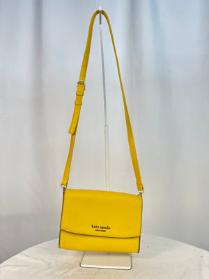 Kate Spade New York Yellow Saffiano Leather Crossbody Bag Flap Shoulder Purse