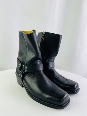 Custom Made Hong Kong Black Leather Boots Bespoke Soohung AAA Men's 8.5-9D