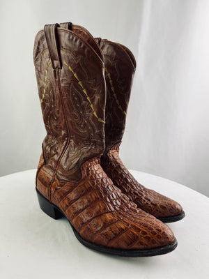 Dan Post Milwaukee DP2387 Vintage Brown Flank Caiman Leather Western Boots 9.5EW