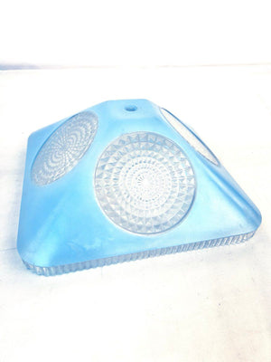1930s Holophane Art Deco Geometric Pyramid Glass Ceiling Light Fixture - Blue