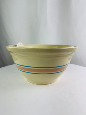 McCoy Pink/Blue Striped Nesting Mixing Bowls Set of 2 10" & 12" Vintage USA
