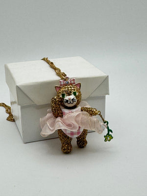 Betsey Johnson Necklace Cat Tutu Pendant Gingham Other