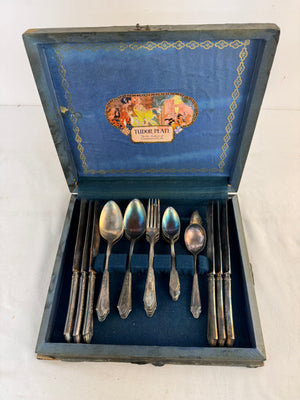 Vtg 1923 Tudor Plate Oneida Duchess Silverplate Flatware Set As Is W/ Case 27pc