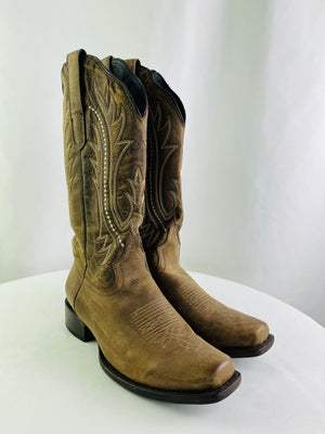 JB Dillion Reserve JBR02404 Brown Leather Embroidered Snip Toe Boots Women 11B