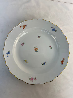 Meissen Scattered Flowers Round Serving Bowl Platter 13.75" Hand Painted Gold