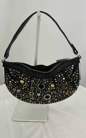 Calvin Klein Women's Leather Silver Gold Round Clutch Shoulder Bag Purse