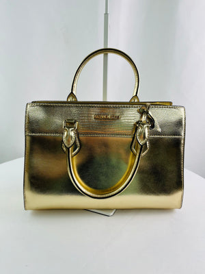 Michael Kors Sheila Medium Pale Gold Metallic Satchel Crossbody Bag NWT