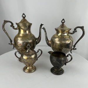 Vintage Silver On Copper Tea Service Silver Plated Coffee Pot & Cream Sugar Set