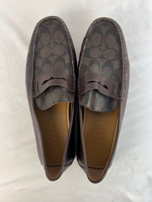 Coach Mens Signature Canvas Penny Loafers Driver Moccasins Dark Brown 11.5D