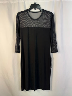 Norma Kamali KAMALIKULTURE Black Sheath Dress Large L NWT Sheer Mesh Yoke Neck