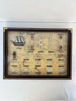 Nautical Knot Display On Map Background 24” X 18” Shadow Box