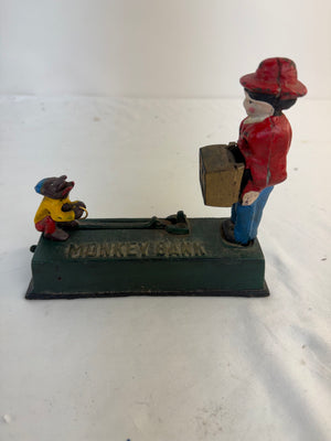 Vintage Monkey And Organ Grinder Mechanical Bank Cast Iron Novelty Coin Bank