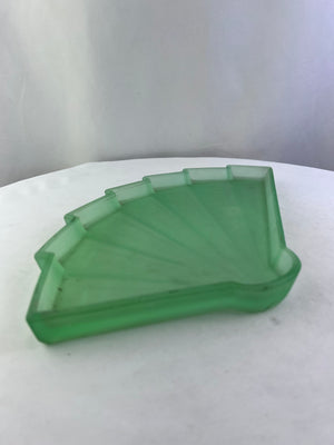RARE 14.75" Bagley Whitby Fan Shaped Frosted Green Uranium Glass Tray