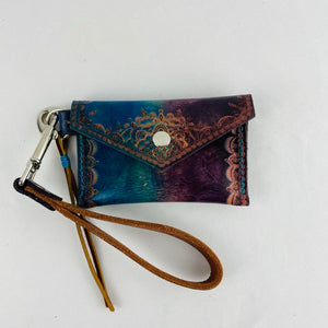 Calimo Leather Multicolor Leather Envelope Wallet Wristlet Keychain Boho Purple