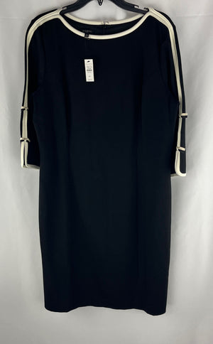 Talbot's Women's Classic Black Dress White Trim Mid Length 3/4 Sleeves Size 16P