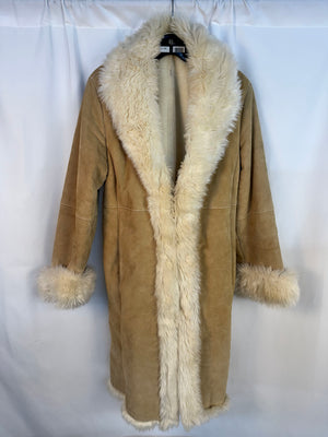 Vtg Wilsons Leather Pelle Studio Suede Penny Lane Coat Fur Trim Tan Size M