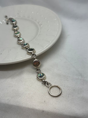 925 Mexico Sterling Silver Abalone Paua Shell Link Bracelet 29.6g 7.5 in.