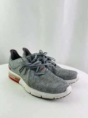 Nike Air Max Sequent 3 Cool Grey Red Running Sneakers Men 13 | 921694-060