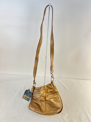 B Makowsky Westbourne Crossbody Bag Metallic Rustic Gold Leather Purse BM24405