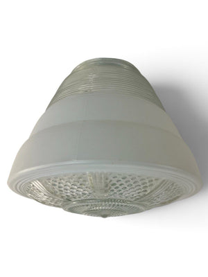 Vintage Art Deco Frosted White Clear Glass Ceiling Mount Light Fixture Shade MCM
