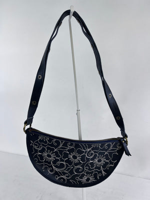 Lyons Leather Co Floral Navy Biggie Bee Bag Medium Crescent Crossbody Limited Ed
