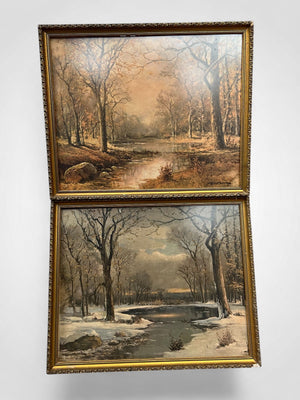 VTG Robert Wood 21.5x17" Forest Stream Framed Prints: October Morn + Winter Morn