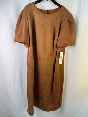 NWT Calvin Klein 18W Tan Faux Suede Short Sleeve Sheath Dress CX3J19JL Plus Size