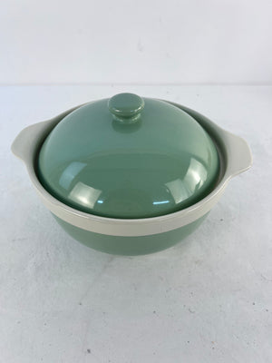 Vintage Natural Elements Light Green with Cream Trim Covered Casserole Dish