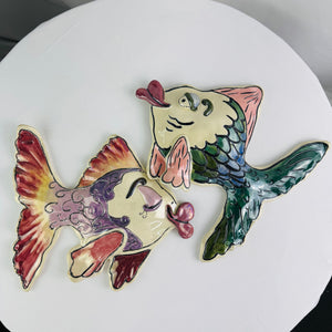 Blue Sky Clayworks Kissy Fish Wall Hanging Decor By Heather Goldminc Set of 2