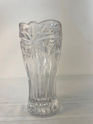 Vintage Germany Heavy Crystal Clear Bordered with Frosted Floral Vase