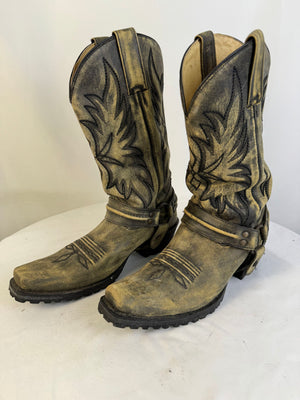Roper Carson Men 9 M Distressed Leather Harness Cowboy Boots 9250