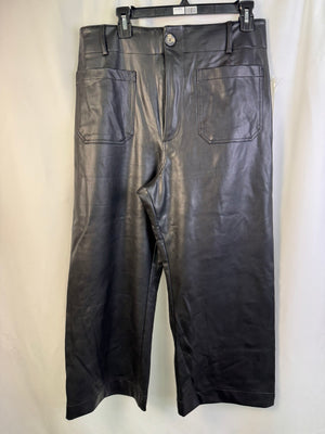 NWT Anthropologie Maeve The Colette Crop Wide Leg Faux Leather Pants Black 32