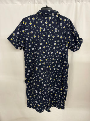 NWT Duluth Trading XL Heirloom Gardening 7" Short Coveralls Navy Daisy Jumpsuit
