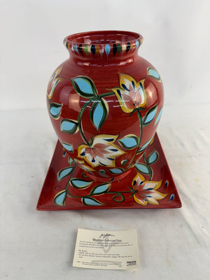 Vintage Gail Pittman Southern Living Bountiful Red Urn Vase & Square Platter Set