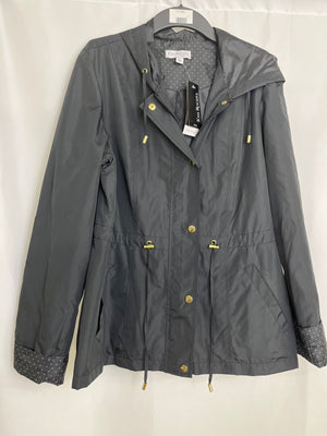 Kim Rogers Petite Black Anorak Rain Jacket Coat Hooded Women PL NWT