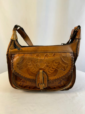 Patricia Nash Camila Italian Tooled Leather Saddle Bag Crossbody
