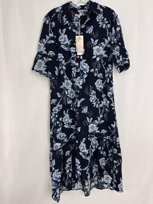 Johnny Was Magnolia Hi Lo Blue Floral Cotton Dress w/ Pockets Size PXL NWT