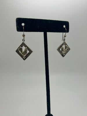 925 Sterling Silver Earrings 6g Chicken Dangle Rooster Western Vintage