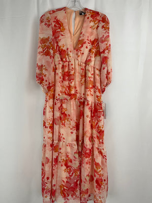 Maison Tara Sheer Blush Coral Floral Faux Wrap Tiered Flowy Dress Women's 6 NWT